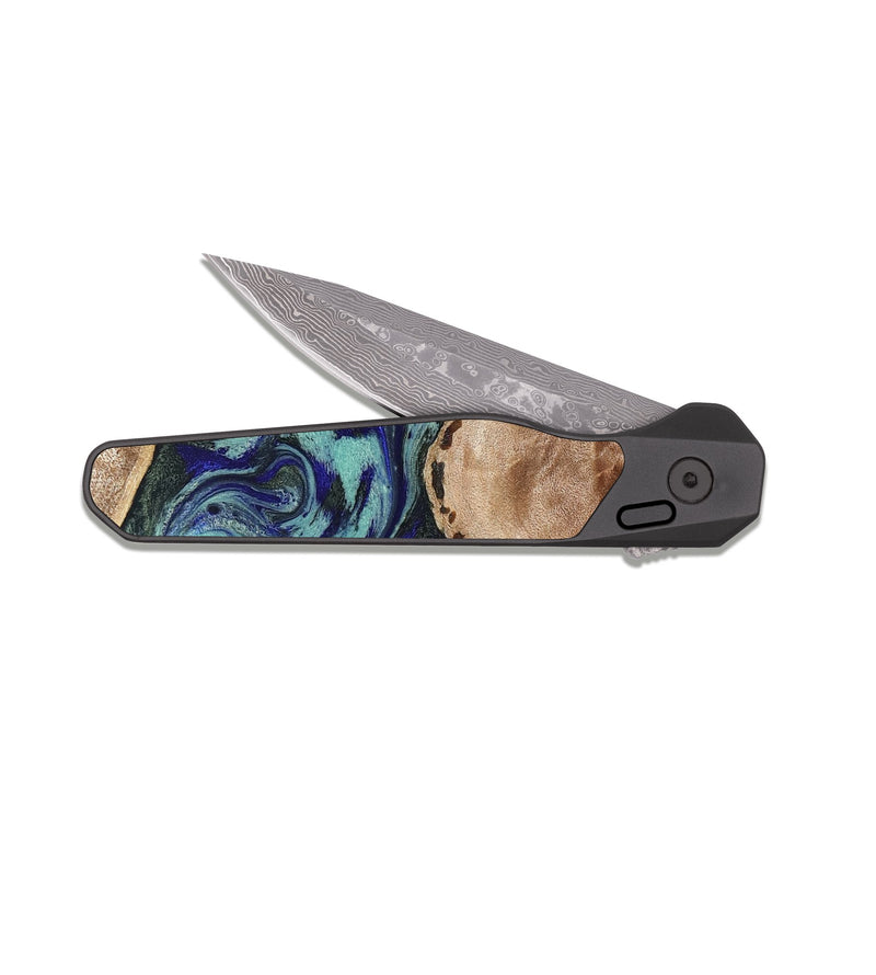 EDC Dark Damascus Wood Pocket Knife - Shemar (Green, 827049)