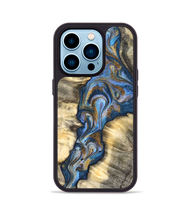 iPhone 14 Pro Wood Phone Case - Arjun (Teal & Gold, 827051)