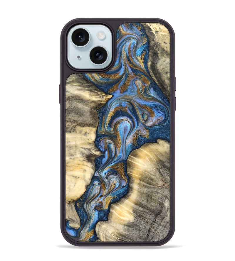 iPhone 15 Plus Wood Phone Case - Arjun (Teal & Gold, 827051)