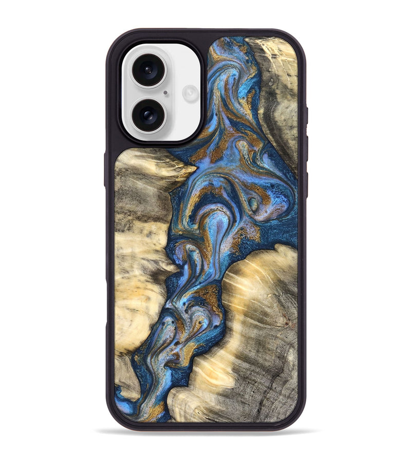 iPhone 16 Plus Wood Phone Case - Arjun (Teal & Gold, 827051)