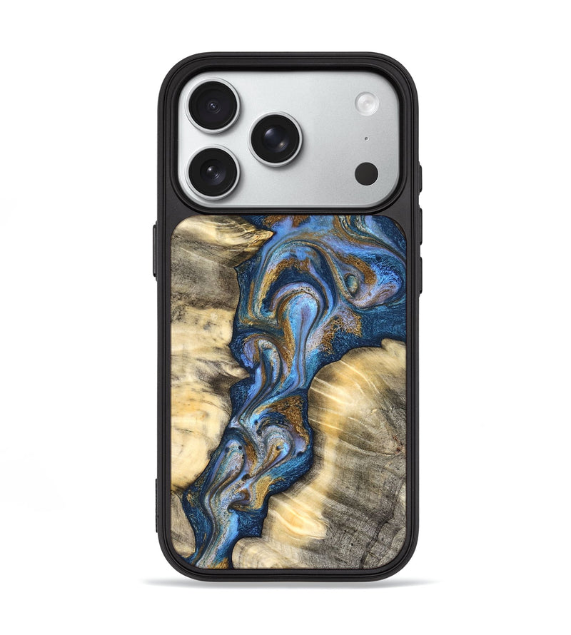iPhone 18 Pro Wood Phone Case - Arjun (Teal & Gold, 827051)