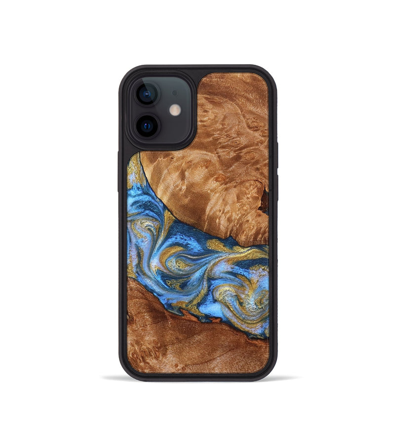 iPhone 12 mini Wood Phone Case - Samir (Teal & Gold, 827053)