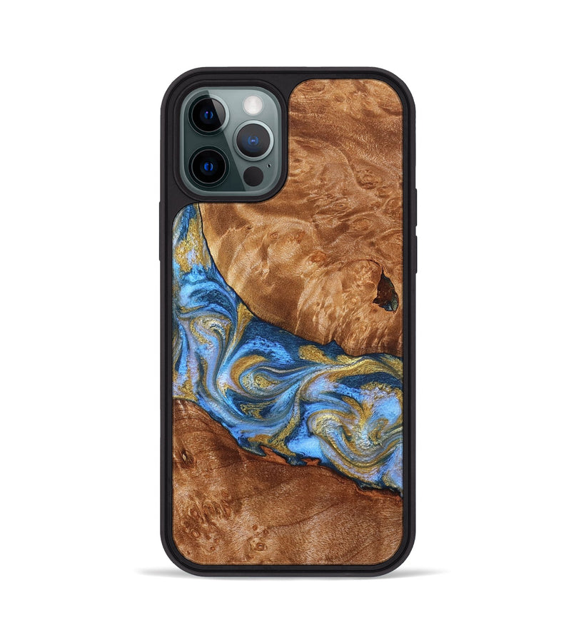 iPhone 12 Pro Wood Phone Case - Samir (Teal & Gold, 827053)