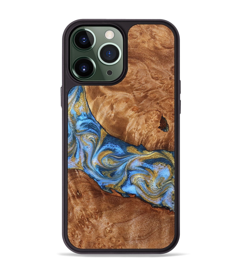 iPhone 13 Pro Max Wood Phone Case - Samir (Teal & Gold, 827053)