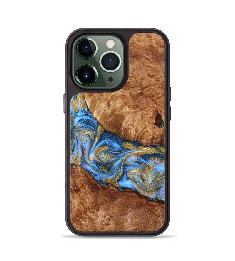 iPhone 13 Pro Wood Phone Case - Samir (Teal & Gold, 827053)