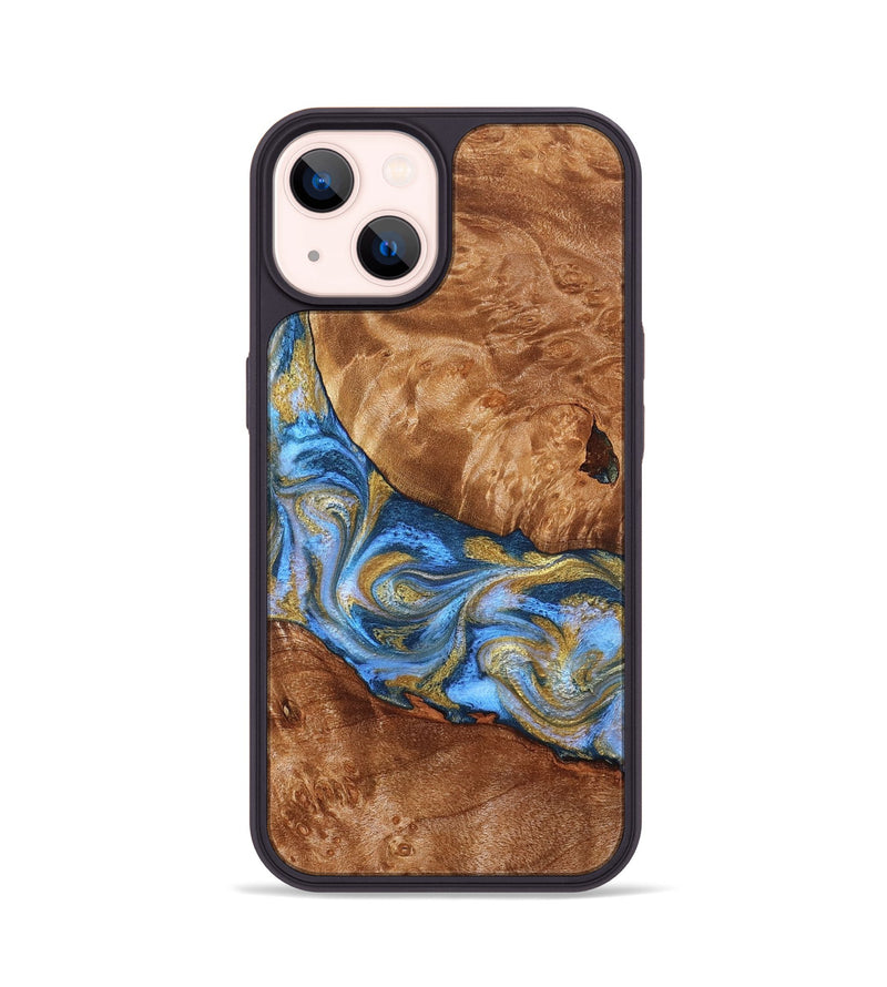 iPhone 14 Wood Phone Case - Samir (Teal & Gold, 827053)