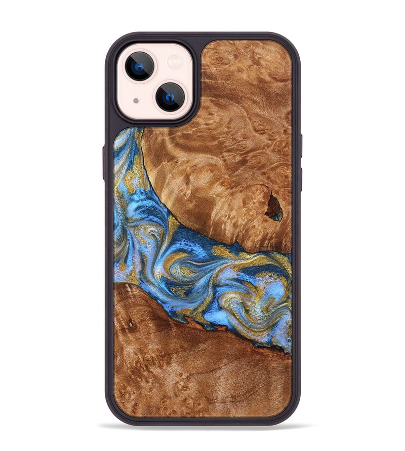 iPhone 14 Plus Wood Phone Case - Samir (Teal & Gold, 827053)