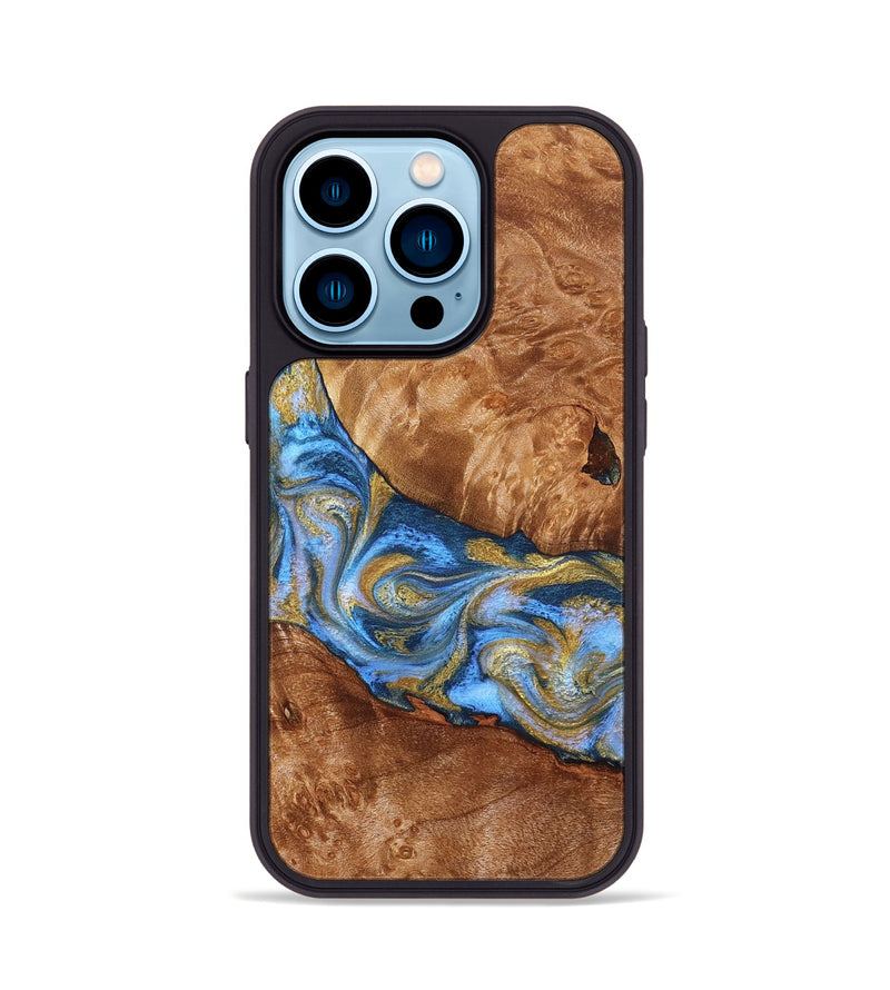 iPhone 14 Pro Wood Phone Case - Samir (Teal & Gold, 827053)