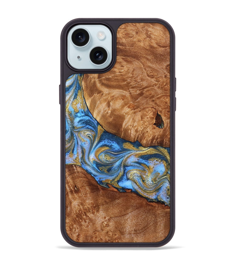 iPhone 15 Plus Wood Phone Case - Samir (Teal & Gold, 827053)