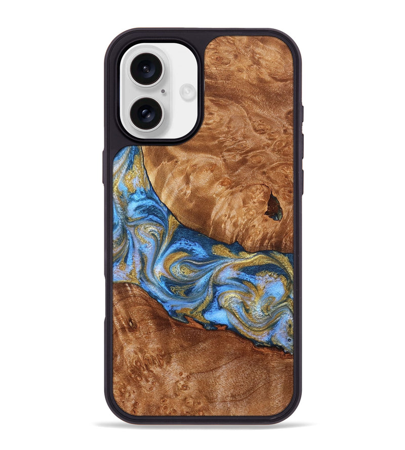 iPhone 16 Plus Wood Phone Case - Samir (Teal & Gold, 827053)