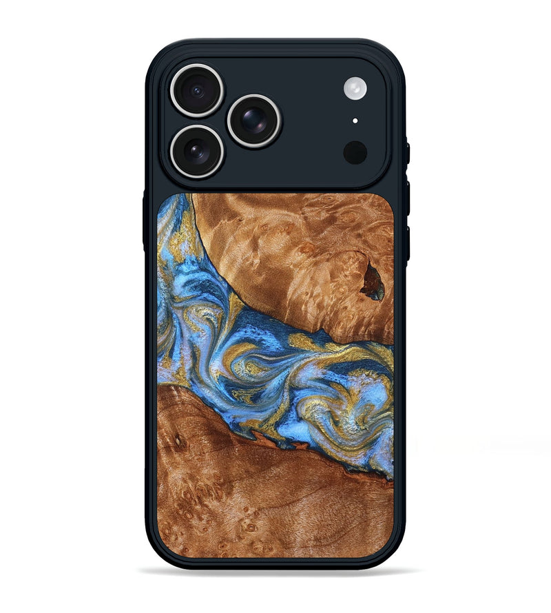 iPhone 17 Pro Max Wood Phone Case - Samir (Teal & Gold, 827053)