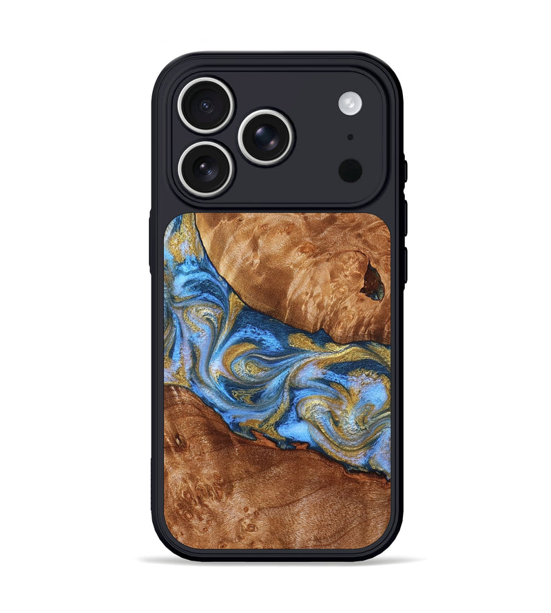 iPhone 17 Pro Wood Phone Case - Samir (Teal & Gold, 827053)