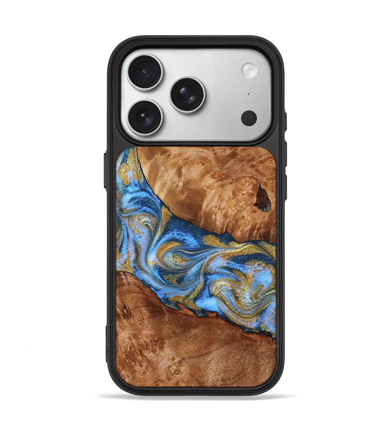 iPhone 18 Pro Wood Phone Case - Samir (Teal & Gold, 827053)