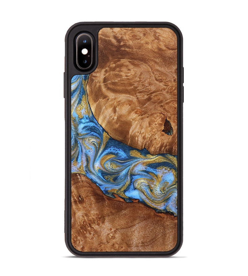 iPhone Xs Max Wood Phone Case - Samir (Teal & Gold, 827053)