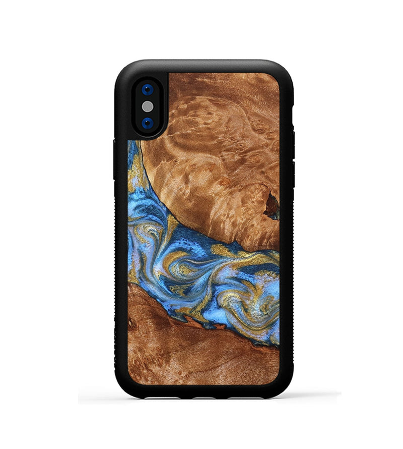 iPhone Xs Wood Phone Case - Samir (Teal & Gold, 827053)