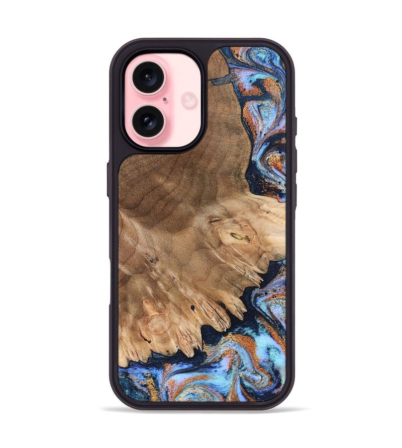 iPhone 16 Wood Phone Case - Torrey (Teal & Gold, 827056)