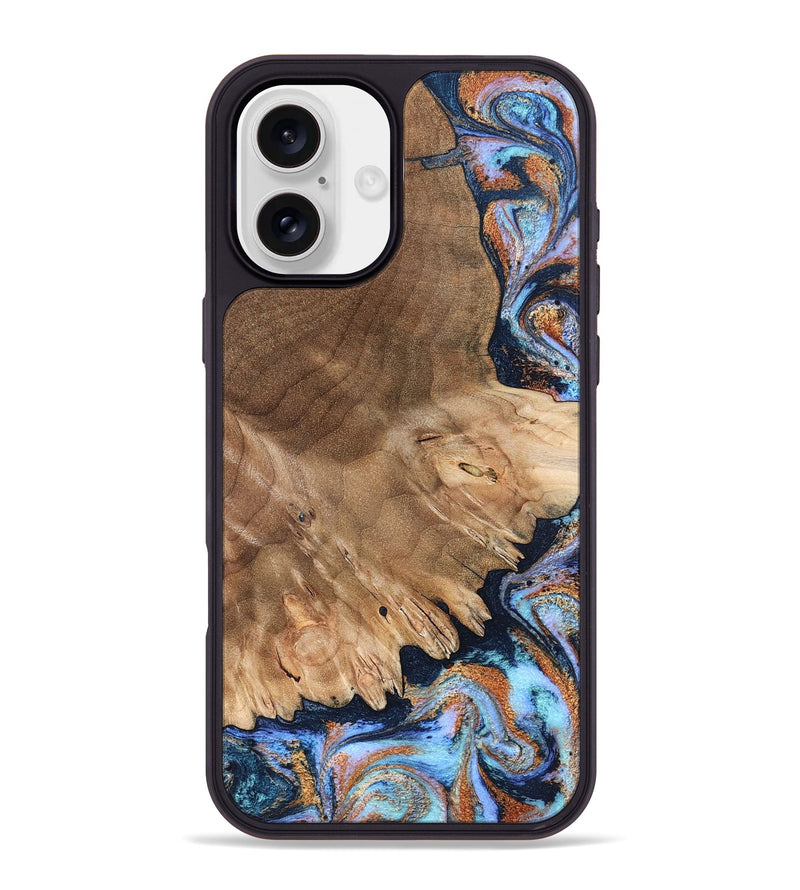 iPhone 16 Plus Wood Phone Case - Torrey (Teal & Gold, 827056)
