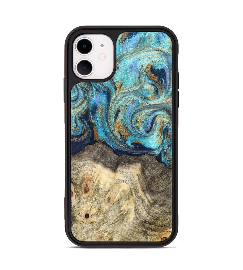 iPhone 11 Wood Phone Case - Kairo (Teal & Gold, 827057)