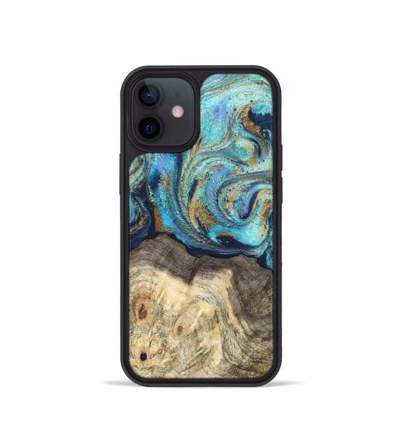 iPhone 12 mini Wood Phone Case - Kairo (Teal & Gold, 827057)