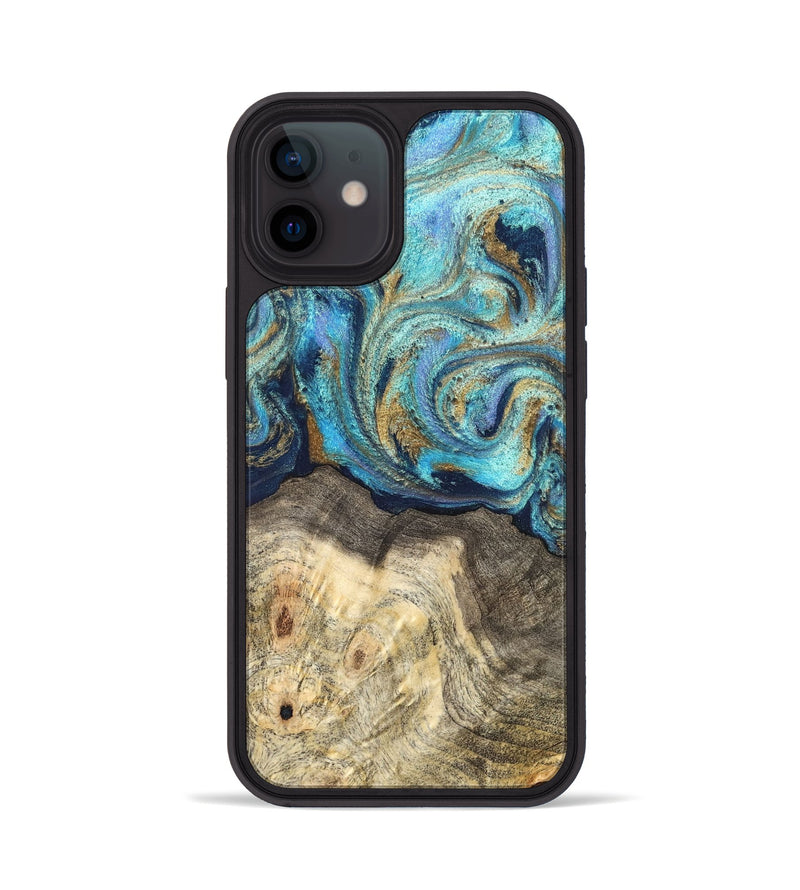 iPhone 12 Wood Phone Case - Kairo (Teal & Gold, 827057)