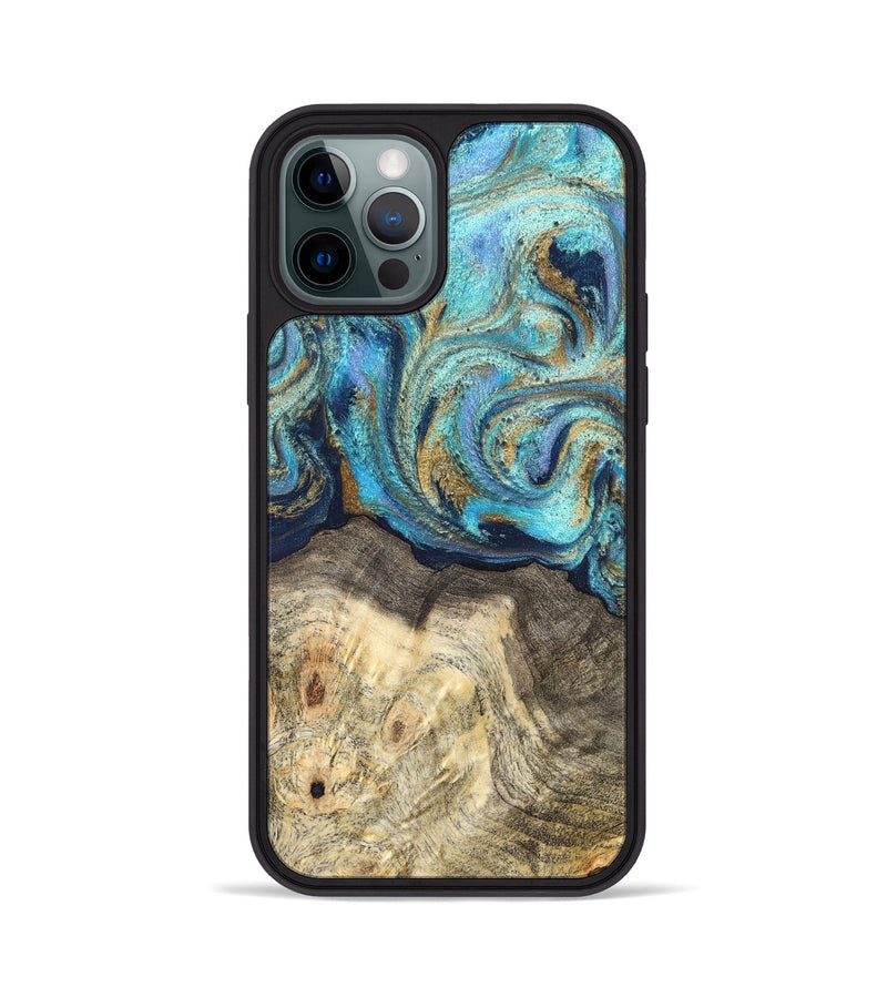 iPhone 12 Pro Wood Phone Case - Kairo (Teal & Gold, 827057)