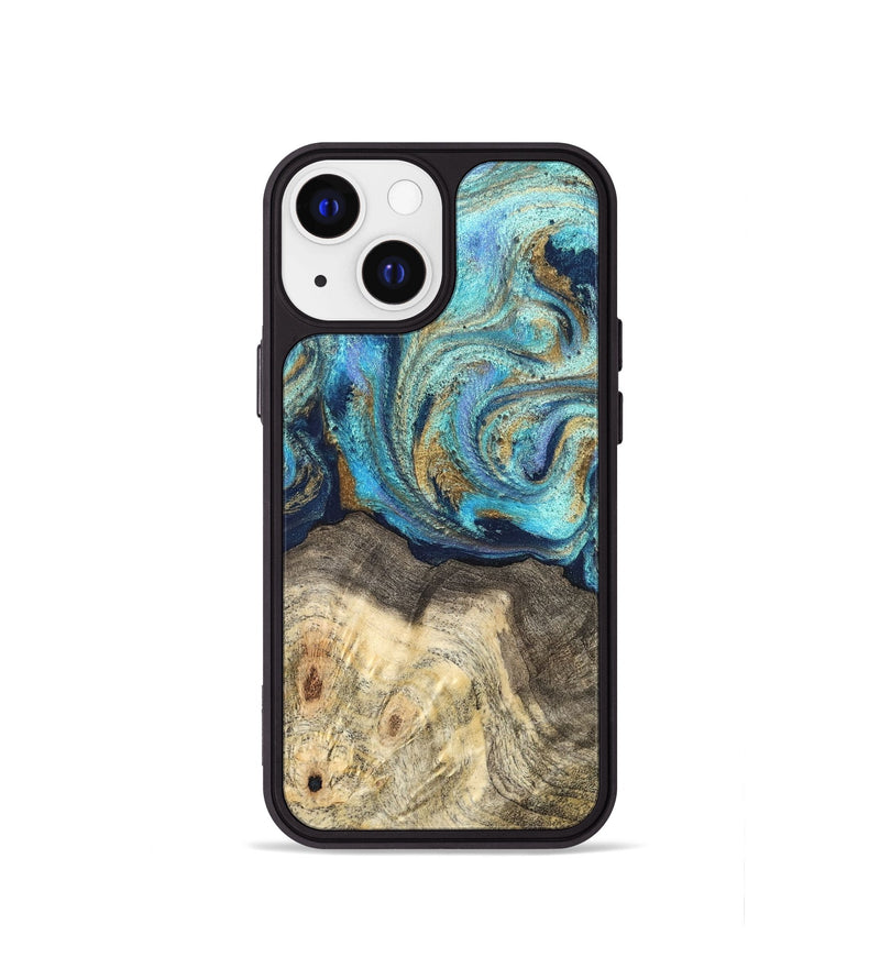 iPhone 13 mini Wood Phone Case - Kairo (Teal & Gold, 827057)