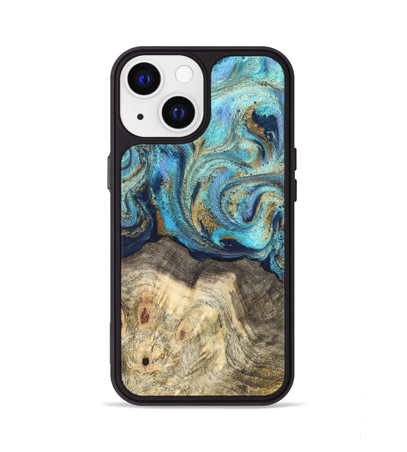 iPhone 13 Wood Phone Case - Kairo (Teal & Gold, 827057)