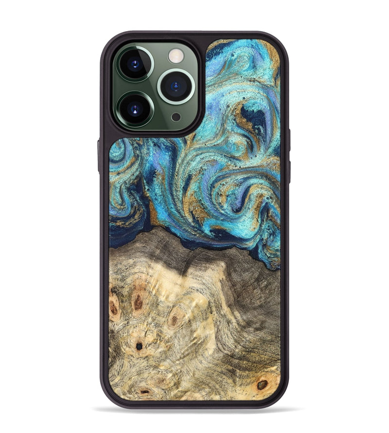 iPhone 13 Pro Max Wood Phone Case - Kairo (Teal & Gold, 827057)