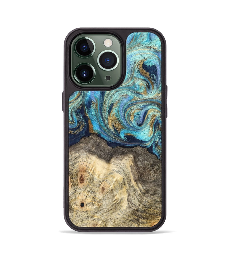 iPhone 13 Pro Wood Phone Case - Kairo (Teal & Gold, 827057)