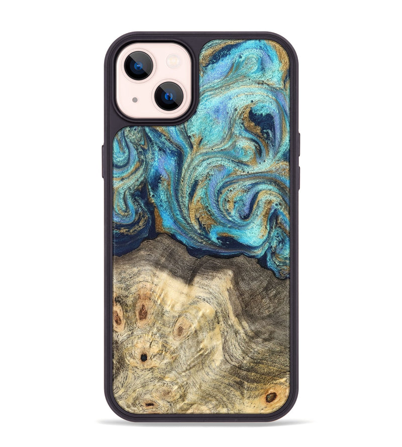 iPhone 14 Plus Wood Phone Case - Kairo (Teal & Gold, 827057)