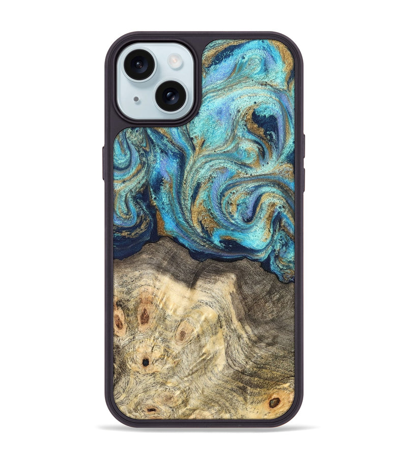 iPhone 15 Plus Wood Phone Case - Kairo (Teal & Gold, 827057)