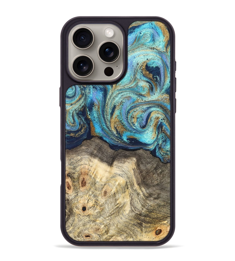 iPhone 16 Pro Max Wood Phone Case - Kairo (Teal & Gold, 827057)