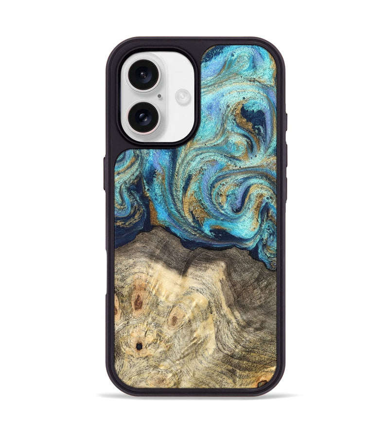 iPhone 17 Wood Phone Case - Kairo (Teal & Gold, 827057)
