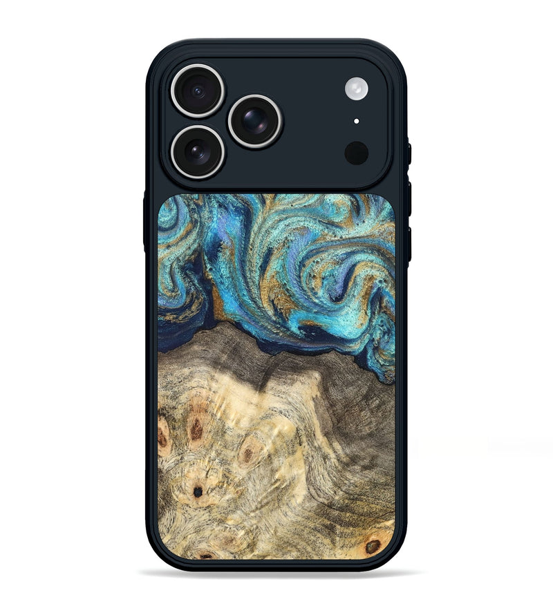 iPhone 17 Pro Max Wood Phone Case - Kairo (Teal & Gold, 827057)