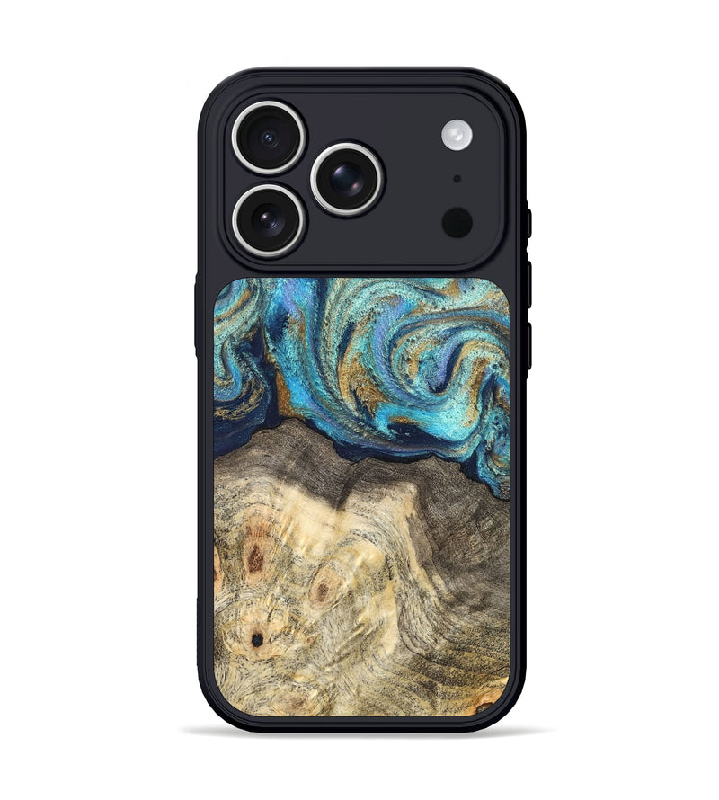 iPhone 17 Pro Wood Phone Case - Kairo (Teal & Gold, 827057)