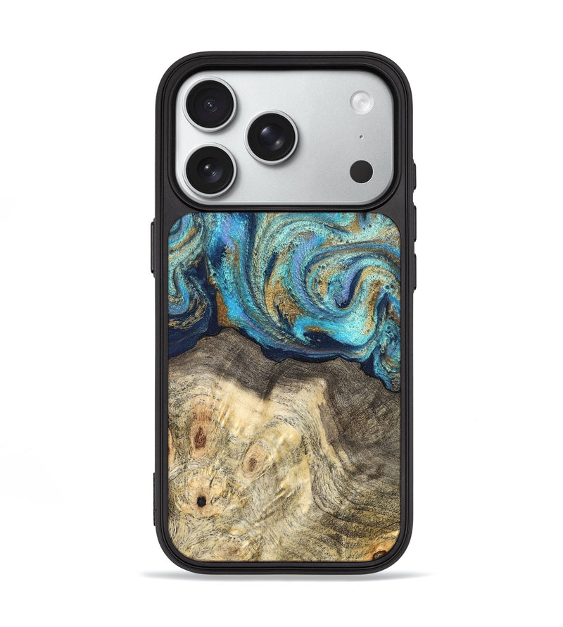 iPhone 18 Pro Wood Phone Case - Kairo (Teal & Gold, 827057)