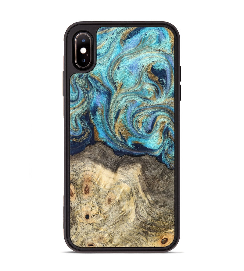 iPhone Xs Max Wood Phone Case - Kairo (Teal & Gold, 827057)