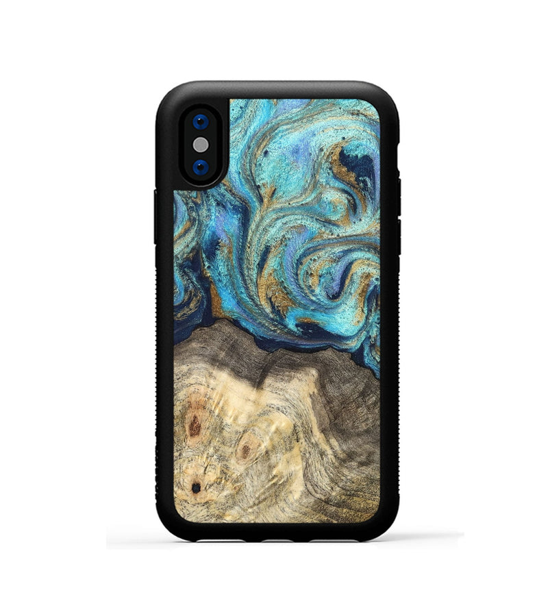 iPhone Xs Wood Phone Case - Kairo (Teal & Gold, 827057)