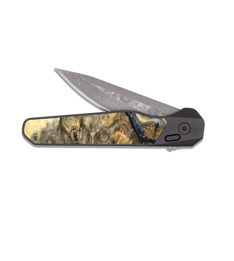 EDC Dark Damascus Wood Pocket Knife - Bridget (Teal & Gold, 827059)