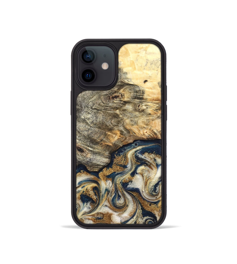 iPhone 12 mini Wood Phone Case - Bridget (Teal & Gold, 827059)