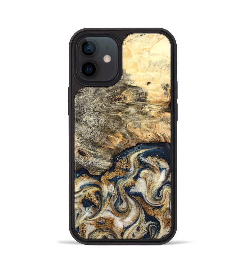 iPhone 12 Wood Phone Case - Bridget (Teal & Gold, 827059)