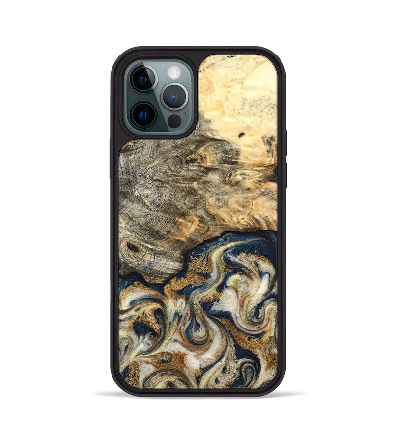 iPhone 12 Pro Wood Phone Case - Bridget (Teal & Gold, 827059)