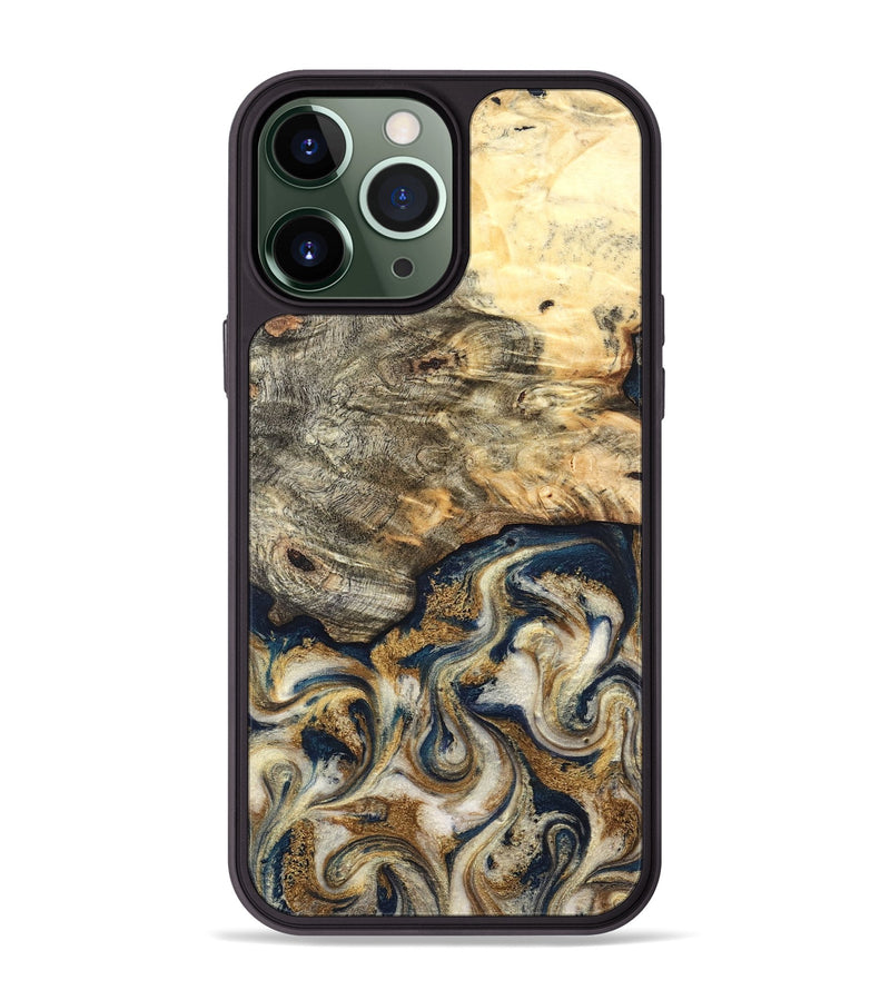 iPhone 13 Pro Max Wood Phone Case - Bridget (Teal & Gold, 827059)