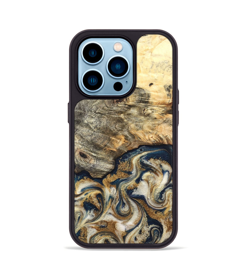 iPhone 14 Pro Wood Phone Case - Bridget (Teal & Gold, 827059)