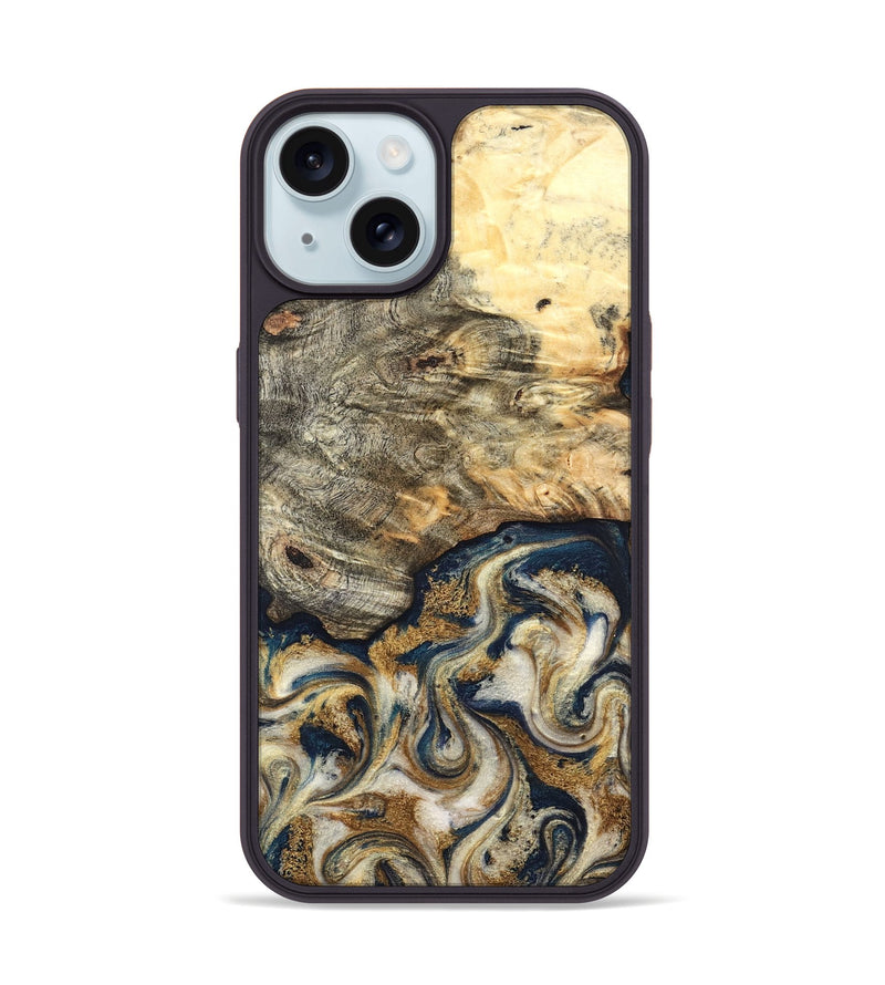 iPhone 15 Wood Phone Case - Bridget (Teal & Gold, 827059)