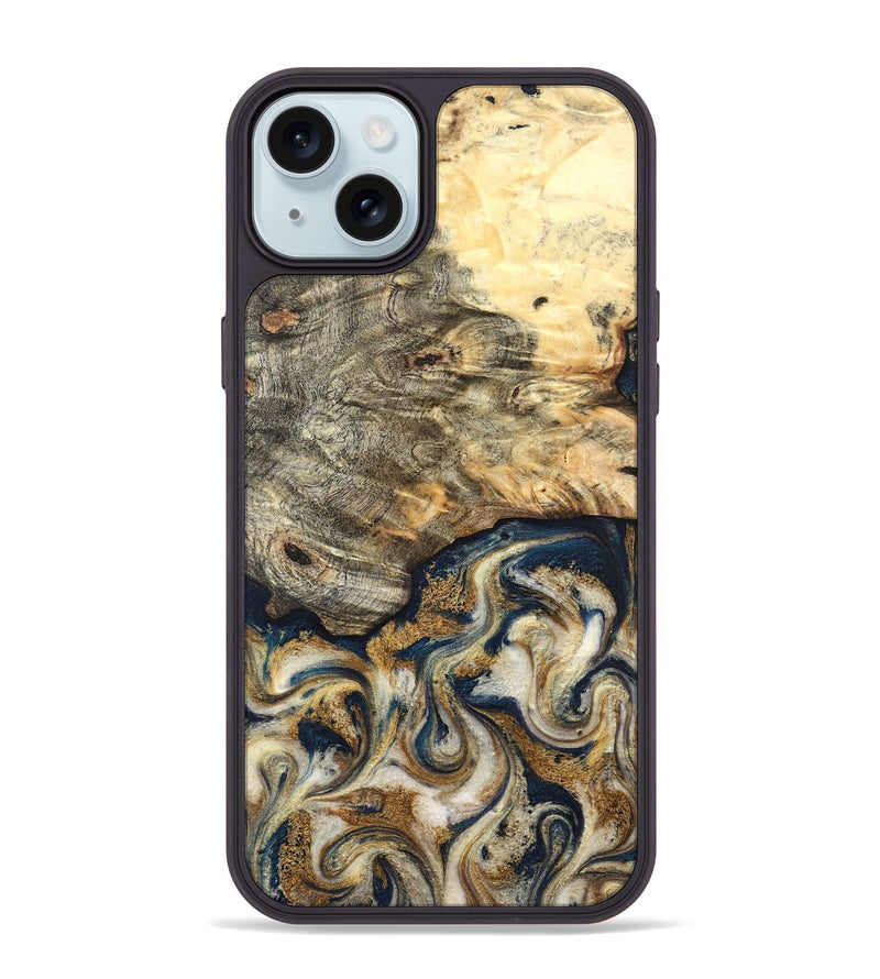 iPhone 15 Plus Wood Phone Case - Bridget (Teal & Gold, 827059)