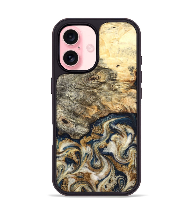 iPhone 16 Wood Phone Case - Bridget (Teal & Gold, 827059)