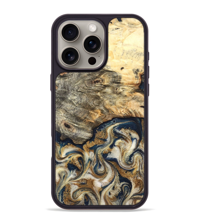 iPhone 16 Pro Max Wood Phone Case - Bridget (Teal & Gold, 827059)