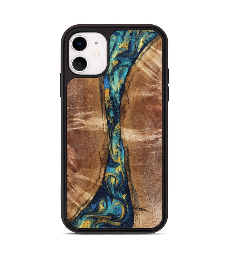 iPhone 11 Wood Phone Case - Sybil (Teal & Gold, 827061)