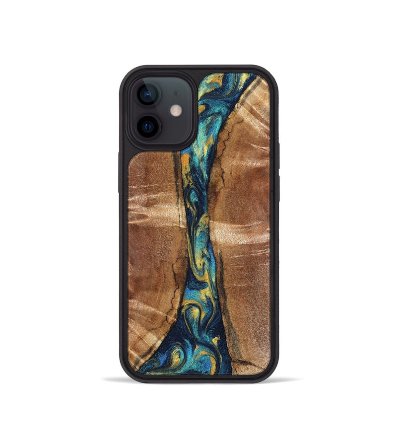 iPhone 12 mini Wood Phone Case - Sybil (Teal & Gold, 827061)